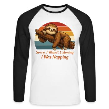 Lazy Sloth Shirt I Was Napping Funny - Unisex Baseballshirt langarm - Weiß/Schwarz - Vorne - Nik (191cm)