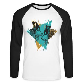 Geometric Twin Wolves Abstract Art - Unisex Long Sleeve Baseball T-Shirt - white/black - Front - Nik (191cm)