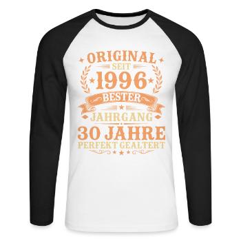 Original seit 1996 Retro 30. Geburtstag Geschenk - Unisex Baseballshirt langarm - Weiß/Schwarz - Vorne - Nik (191cm)