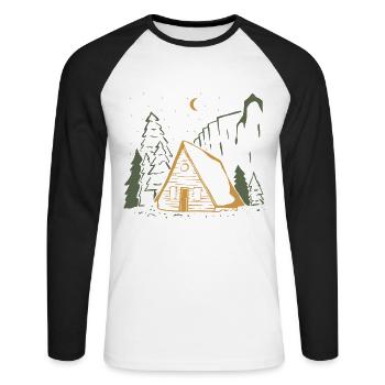 Moonlit Rustic Cabin Night - Unisex Long Sleeve Baseball T-Shirt - white/black - Front - Nik (191cm)