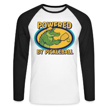 Pickleball propulsé par Joueur drôle de Pickleball - T-shirt baseball manches longues Homme - blanc/noir - Devant - Nik (191cm)