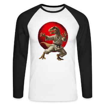 Dinosaur T-Rex Karate Judo Drapeau du Japon - T-shirt baseball manches longues Homme - blanc/noir - Devant - Nik (191cm)