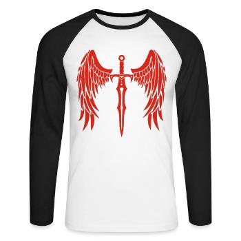 épée ailée rouge - T-shirt baseball manches longues Homme - blanc/noir - Devant - Nik (191cm)