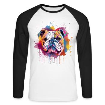 Portrait éclaboussé du Bulldog - T-shirt baseball manches longues Homme - blanc/noir - Devant - Nik (191cm)