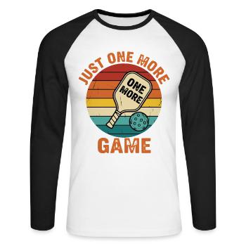 Pickleball Funny Just One More Game Love - Unisex Long Sleeve Baseball T-Shirt - white/black - Front - Nik (191cm)