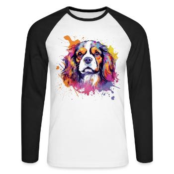 Cavalier King Charles Spaniel Splash Art - T-shirt baseball manches longues Homme - blanc/noir - Devant - Nik (191cm)