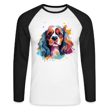 Cavalier King Charles Spaniel Chien Coloré - T-shirt baseball manches longues Homme - blanc/noir - Devant - Nik (191cm)