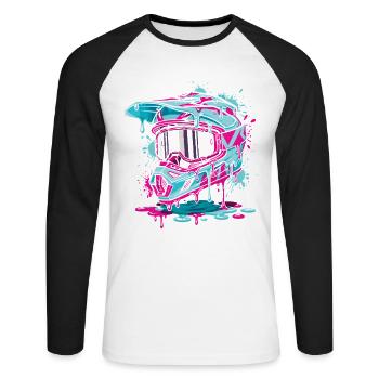 Motocross, Motocrossfahrer, Dirt Bike, Dirt Biker - Unisex Baseballshirt langarm - Weiß/Schwarz - Vorne - Nik (191cm)