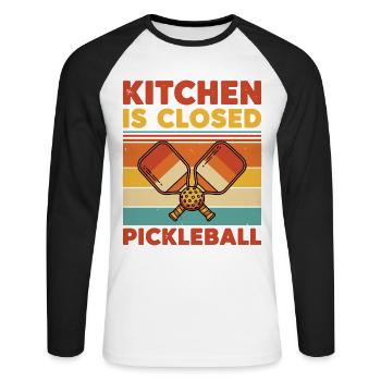 Pickleball Kitchen est fermé Joueur drôle - T-shirt baseball manches longues Homme - blanc/noir - Devant - Nik (191cm)