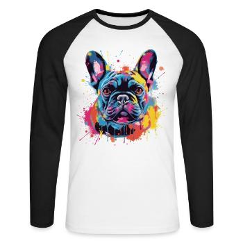 Art coloré de chiens bouledogues français - T-shirt baseball manches longues Homme - blanc/noir - Devant - Nik (191cm)