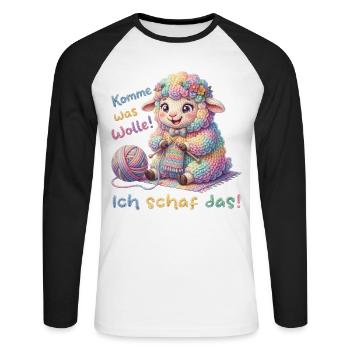 Komme was wolle ich schaf das  - Unisex Baseballshirt langarm - Weiß/Schwarz - Vorne - Nik (191cm)
