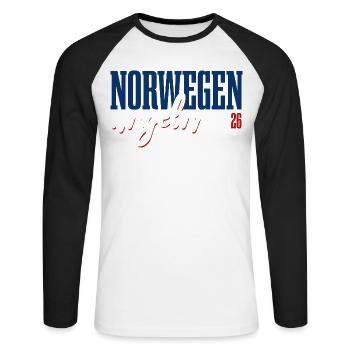 Excursion de pêche en Norvège 2026 - Cadeau de pêcheur - T-shirt baseball manches longues Homme - blanc/noir - Devant - Nik (191cm)