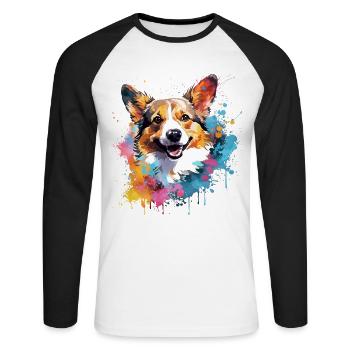 Art éclaboussé de chien corgi gallois de Pembroke coloré - T-shirt baseball manches longues Homme - blanc/noir - Devant - Nik (191cm)