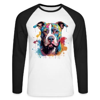Pitbull Dog Colorful Splash Art - Unisex Long Sleeve Baseball T-Shirt - white/black - Front - Nik (191cm)