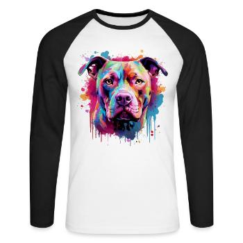 Pitbull Dog Splash Art Colorful - Unisex Long Sleeve Baseball T-Shirt - white/black - Front - Nik (191cm)