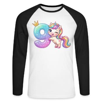 J’ai 9 ans d’anniversaire de la Fille Licorne de Kawaii - T-shirt baseball manches longues Homme - blanc/noir - Devant - Nik (191cm)