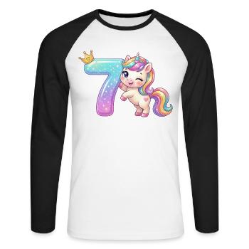 J’ai 7 ans de Kawaii Unicorn Girl Anniversaire - T-shirt baseball manches longues Homme - blanc/noir - Devant - Nik (191cm)
