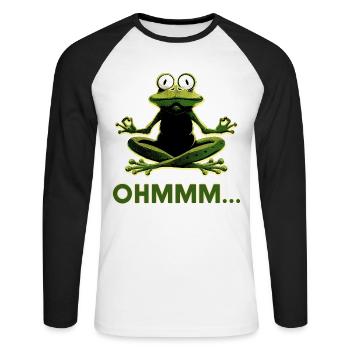 Frosch in Meditation: Ohmm Zen - Unisex Baseballshirt langarm - Weiß/Schwarz - Vorne - Nik (191cm)