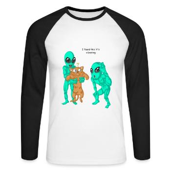 Außerirdische haben Katzenhemd gefunden - Unisex Baseballshirt langarm - Weiß/Schwarz - Vorne - Nik (191cm)