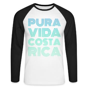 Pura Vida Costa Rica - Unisex Baseballshirt langarm - Weiß/Schwarz - Vorne - Nik (191cm)