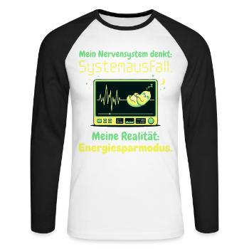 Faultier Nervensystem Energiesparmodus Humor Desig - Unisex Baseballshirt langarm - Weiß/Schwarz - Vorne - Nik (191cm)