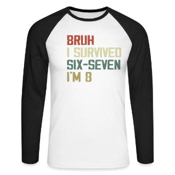 8th Birthday Design – Finally Eight Years Old - Unisex Long Sleeve Baseball T-Shirt - white/black - Front - Nik (191cm)