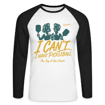 Pickleball, lustiger Spieler, ich kann nicht, ich habe Pickleball. - Unisex Baseballshirt langarm - Weiß/Schwarz - Vorne - Nik (191cm)