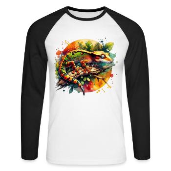 Kronengecko Geschenk - Unisex Baseballshirt langarm - Weiß/Schwarz - Vorne - Nik (191cm)