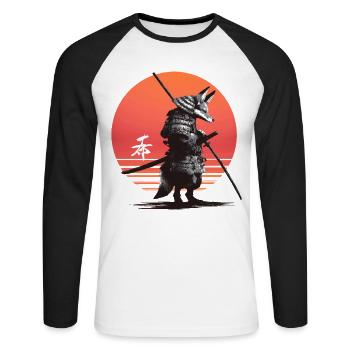 Samurai Fox Warrior at Sunset - Unisex Long Sleeve Baseball T-Shirt - white/black - Front - Nik (191cm)