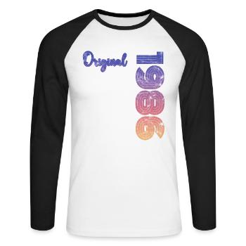 Millésime 1986 - T-shirt baseball manches longues Homme - blanc/noir - Devant - Nik (191cm)