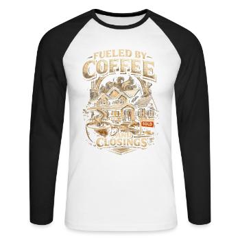 Café et clôtures de courtiers agents immobiliers - T-shirt baseball manches longues Homme - blanc/noir - Devant - Nik (191cm)