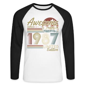 Cadeau rétro vintage d’anniversaire 1987 - T-shirt baseball manches longues Homme - blanc/noir - Devant - Nik (191cm)