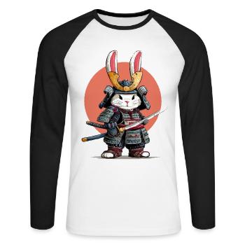 Guerrier Samouraï Lapin - T-shirt baseball manches longues Homme - blanc/noir - Devant - Nik (191cm)
