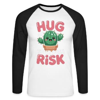 Chemise amusante avec un câlin au cactus et un joli t-shirt amusant - T-shirt baseball manches longues Homme - blanc/noir - Devant - Nik (191cm)