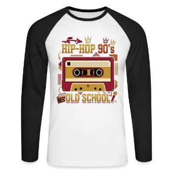 Hip Hop 90s Oldschool Cassette Retro - Unisex Long Sleeve Baseball T-Shirt - white/black - Front - Nik (191cm)