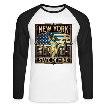 New York USA Freiheitsstatue Vintage Style - Unisex Baseballshirt langarm - Weiß/Schwarz - Vorne - Nik (191cm)