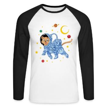 Astronaute chat de l’espace flottant dans des étoiles galactiques - T-shirt baseball manches longues Homme - blanc/noir - Devant - Nik (191cm)
