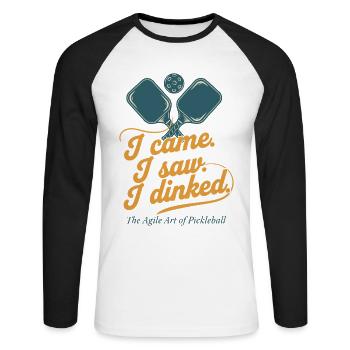 Pickleball, ich kam, ich sah, ich habe lustigen Spieler gehabt. - Unisex Baseballshirt langarm - Weiß/Schwarz - Vorne - Nik (191cm)