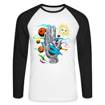 Divine Hand of the Universe Cosmic Galaxy Planets - Unisex Long Sleeve Baseball T-Shirt - white/black - Front - Nik (191cm)