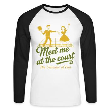 Pickleball Triff mich am Court Lustiger Spieler Liebe - Unisex Baseballshirt langarm - Weiß/Schwarz - Vorne - Nik (191cm)