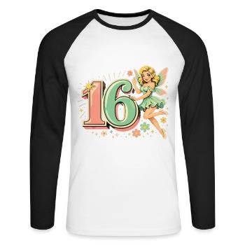 Retro Elf 16 – Vintage Advertising Print in Pastel - Unisex Long Sleeve Baseball T-Shirt - white/black - Front - Nik (191cm)