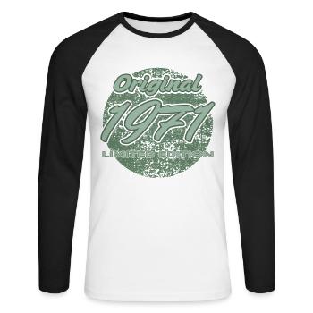 55e anniversaire 1971 cadeau pour hommes et femmes - T-shirt baseball manches longues Homme - blanc/noir - Devant - Nik (191cm)