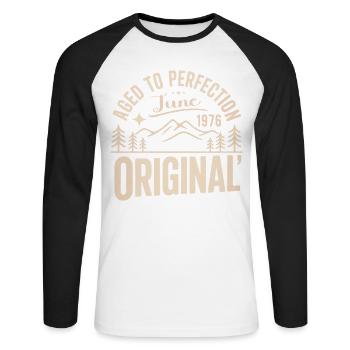 juin 1976 – Légende des sommets et montagnes - T-shirt baseball manches longues Homme - blanc/noir - Devant - Nik (191cm)
