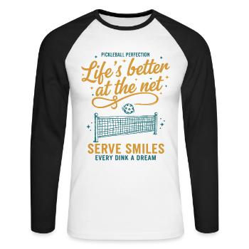 Le joueur drôle de pickleball vit mieux sur Internet - T-shirt baseball manches longues Homme - blanc/noir - Devant - Nik (191cm)