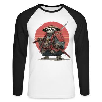 Trägheit Samurai in roter Sonnenuntergangsrüstung - Unisex Baseballshirt langarm - Weiß/Schwarz - Vorne - Nik (191cm)