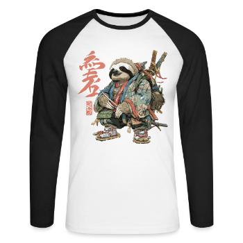 Sloth Samurai in Ukiyoe Armor - Unisex Long Sleeve Baseball T-Shirt - white/black - Front - Nik (191cm)