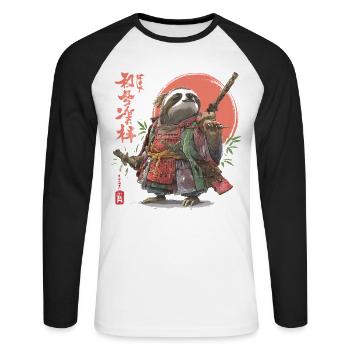 Sloth Samurai Warrior - Unisex Long Sleeve Baseball T-Shirt - white/black - Front - Nik (191cm)
