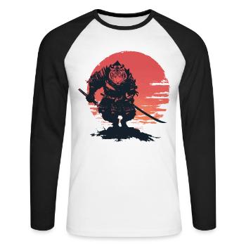 Tiger Samurai au Coucher du Soleil - T-shirt baseball manches longues Homme - blanc/noir - Devant - Nik (191cm)