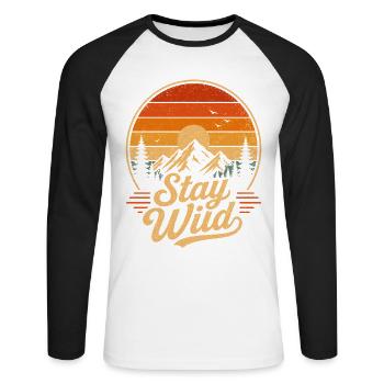 Stay Wild Retro Berge Vintage Sonnenuntergang - Unisex Baseballshirt langarm - Weiß/Schwarz - Vorne - Nik (191cm)