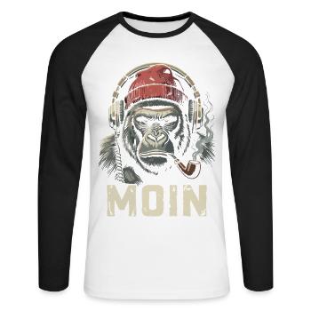 Casque Moin Gorilla Sifflet Streetwear Nordic - T-shirt baseball manches longues Homme - blanc/noir - Devant - Nik (191cm)